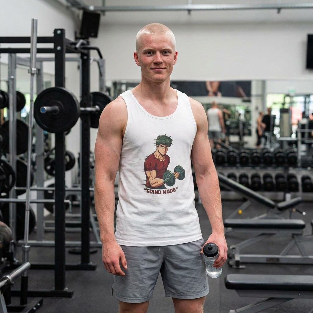 Grind Mode Anime Gym Tank Top — Men's Workout Muscle Tee