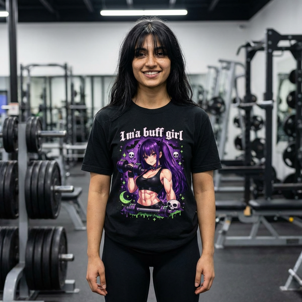 Goth Workout Girl T-Shirt — "Luna Bloodthirst" baggy graphic tee