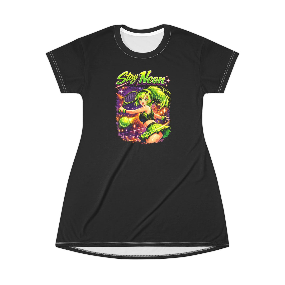 "Stay Neon" Anime Waifu  - Tennis T-shirt Dress