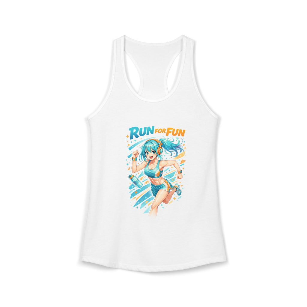 Run For Fun Waifu Racerback Tank — Anime Girl Blue & Orange