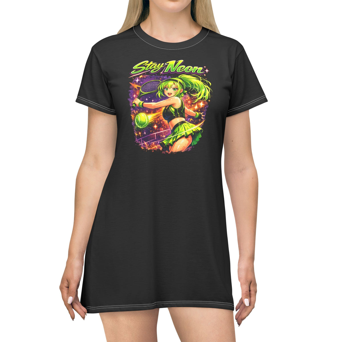 "Stay Neon" Anime Waifu  - Tennis T-shirt Dress